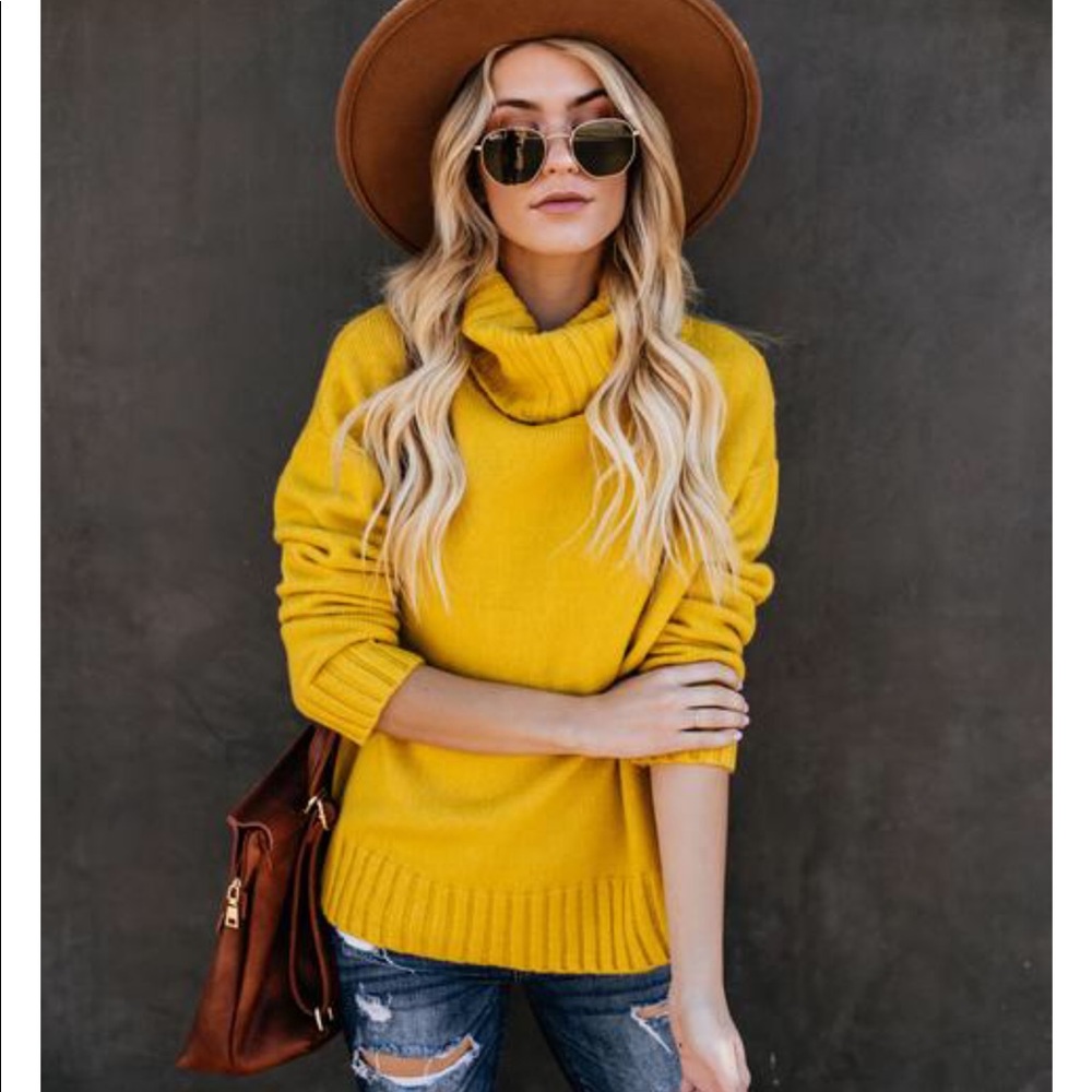 Yellow turtleneck sweater